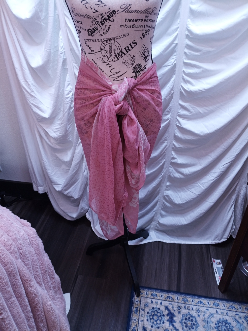 Source Unknown Dusky Pink Floral & Dot Swim Sarong